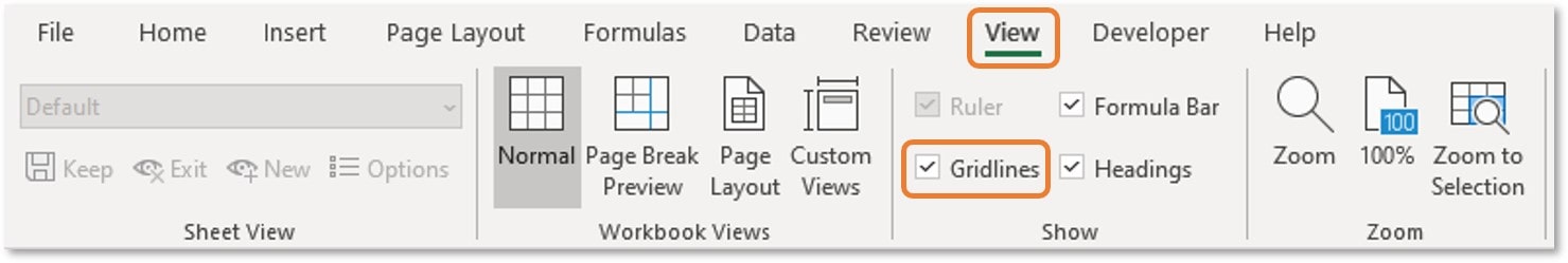 Separador View do Excel