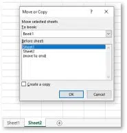 Mover ou copiar folhas no Excel, selecionar localização - opção 2