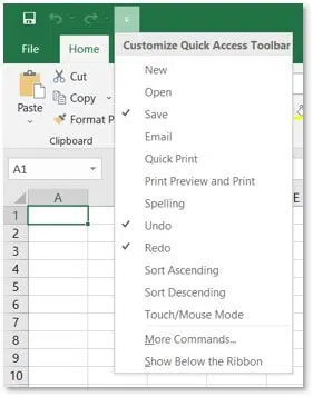 Personalizar interface Excel - Barra de ferramentas de acesso rápido - opção 1