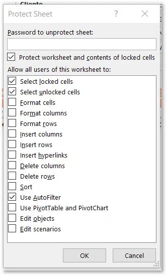 Opções de proteção da folha Excel - incluir filtros depois de desproteger a segmentação de dados