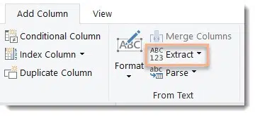 Funcionalidade Extract (Extrair) no separador Add Column (Adicionar Coluna)