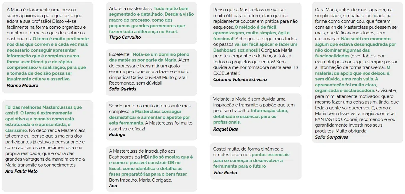 Testemunhos Masterclass Dashboards
