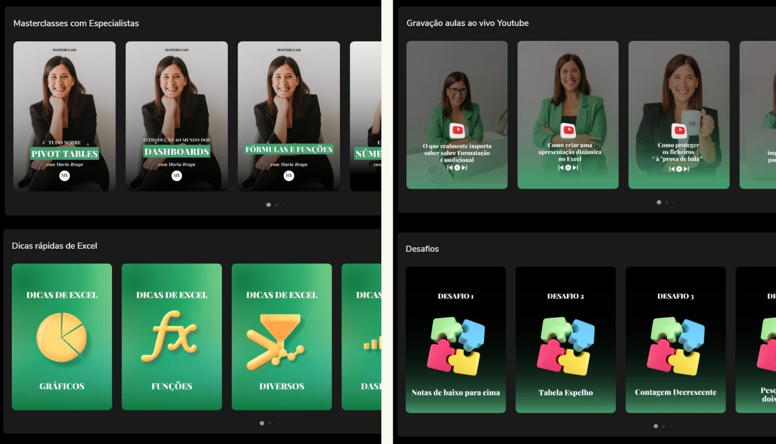Masterclasses, sessões ao vivo, dicas e desafios da Academia d'Excel